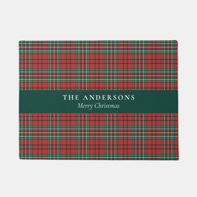 Personalized Christmas Tartan Plaid Welcome Mat  (Front)