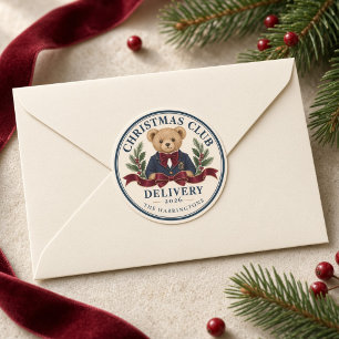 Personalized Christmas Teddy Bear Delivery Classic Round Sticker