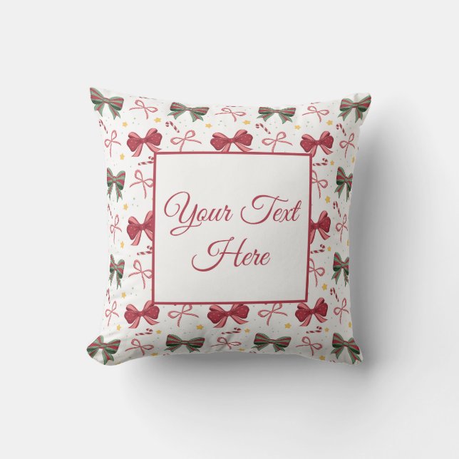 Personalized Christmas Throw Pillow With Cute Bows (Front)