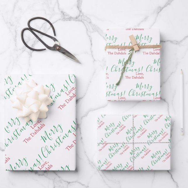 Personalized Christmas Traditional Red Green White Wrapping Paper Sheet (Front)