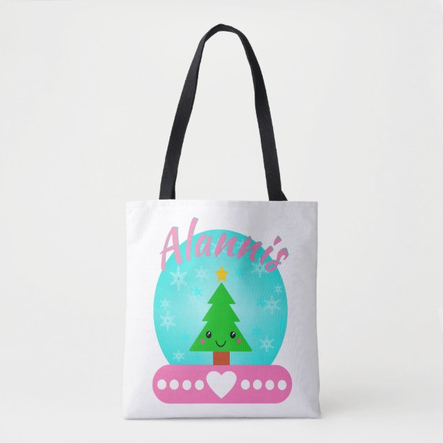 Personalized Christmas Tree And Hearts Tote Bag (Front)