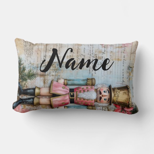 Personalized Christmas tree and nutcracker Lumbar Pillow (Front)