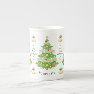 Personalized Christmas Tree & Bells Bone China Mug