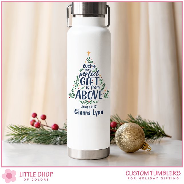 Personalized Christmas Tree Bible Verse Water Bottle (Creator Uploaded)