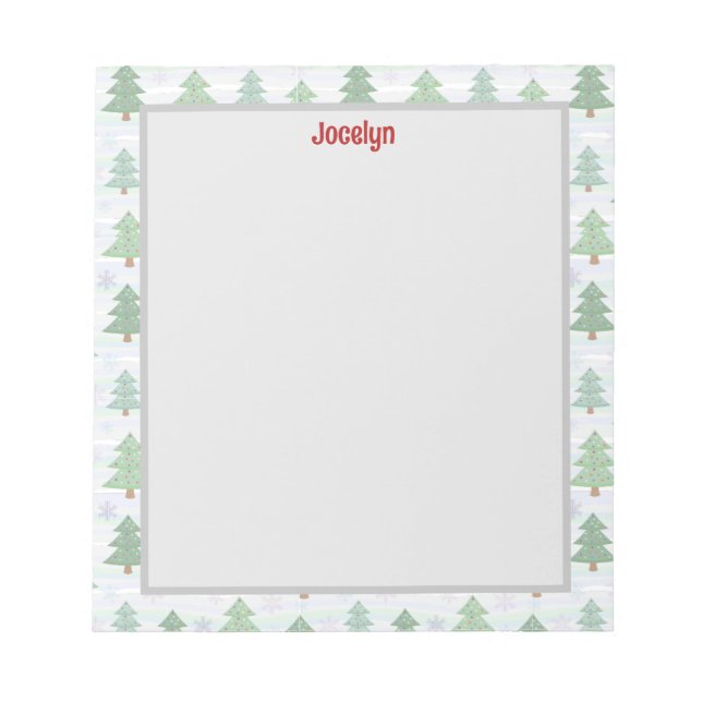 Personalized Christmas Tree Border Festive Notepad (Front)