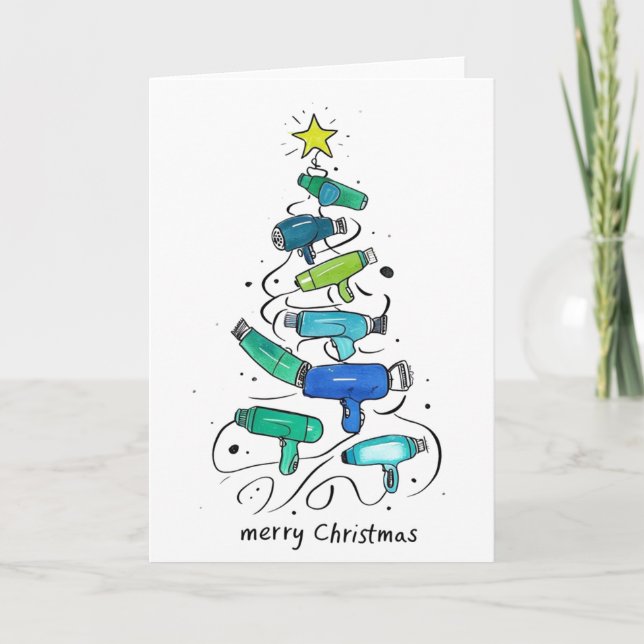 Personalized Christmas Tree Card of Hairdryers (Front)