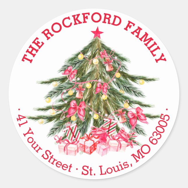 Personalized Christmas Tree Classic Round Sticker (Front)