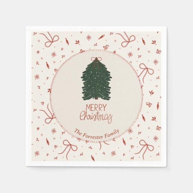 Personalized Christmas Tree Custom Family  Napkin (Front)