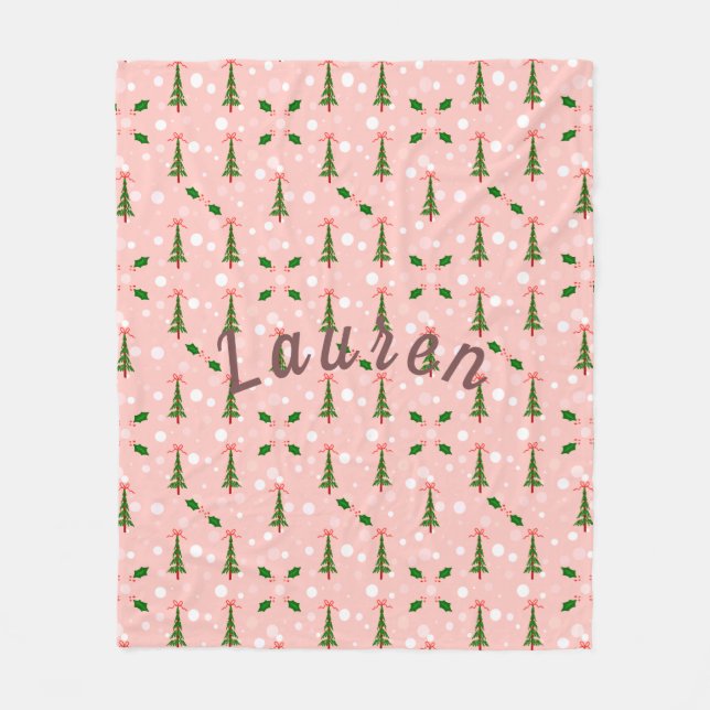 Personalized Christmas Tree Fleece Blanket (Front)