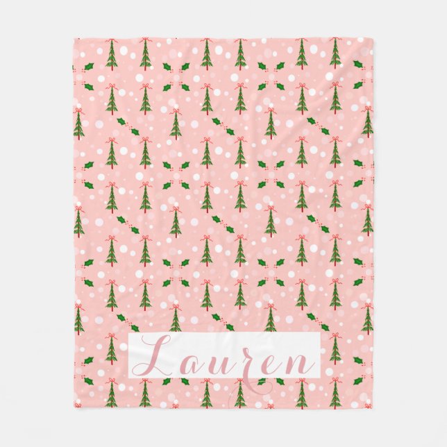 Personalized Christmas Tree Fleece Blanket (Front)