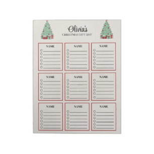 Personalized Christmas Tree Gift List Planner Pad