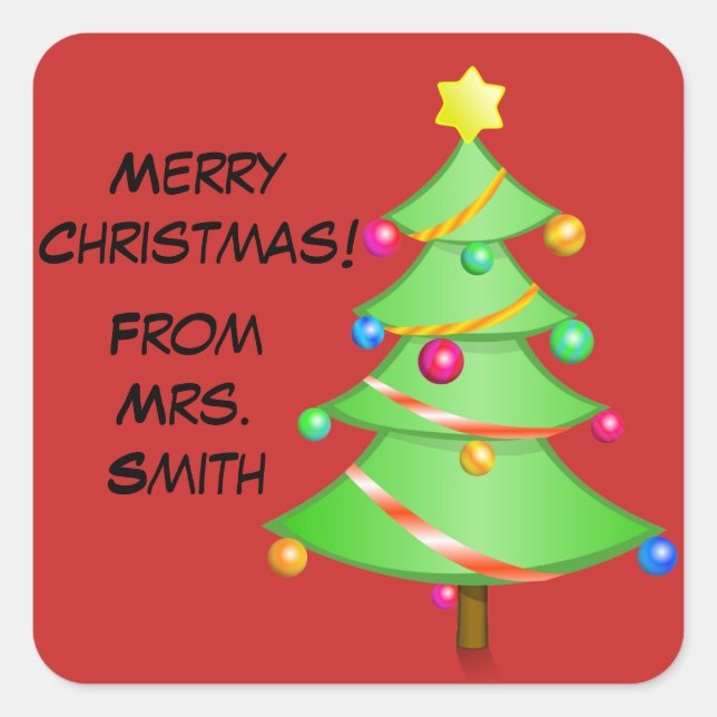 Personalized Christmas Tree Gift Tag Sticker (Front)