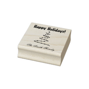 Personalized Christmas Tree Holiday Family Rubber Stamp
