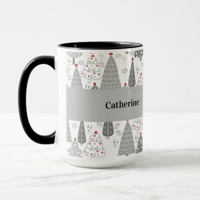 Personalized Christmas Tree Pattern Custom Name Mu Mug (Left)