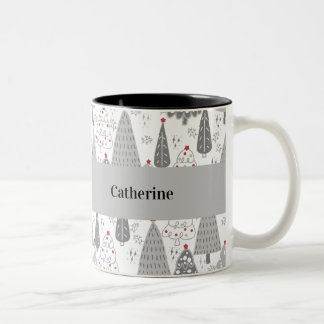 Personalized Christmas Tree Pattern Custom Name Mu Two-Tone Coffee Mug