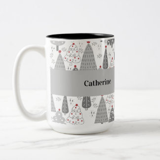 Personalized Christmas Tree Pattern Custom Name Mu Two-Tone Coffee Mug