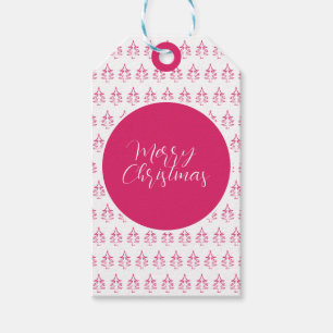 Personalized Christmas Tree Pattern Hot Pink Gift Tags