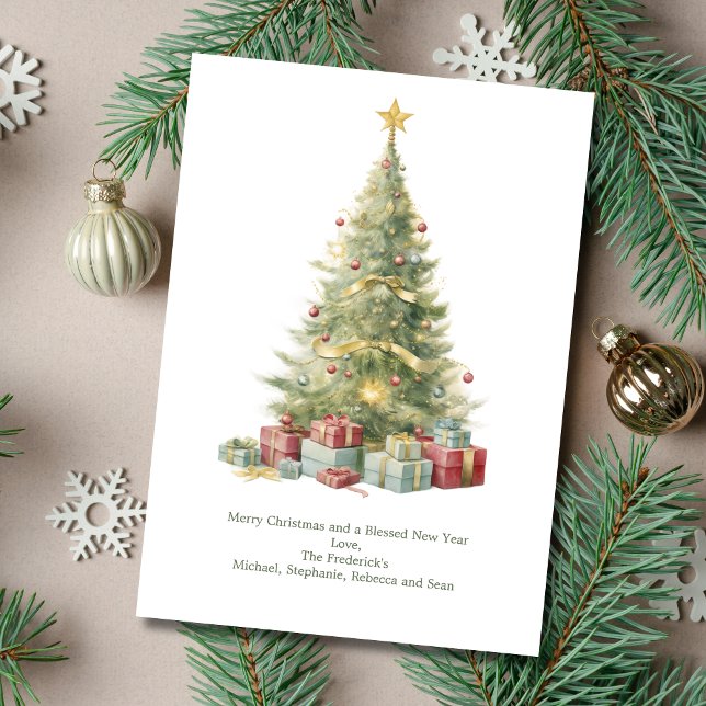 Personalized Christmas Tree Presents Christmas  Holiday Card (Personalized Vintage Christmas Tree Holiday Christmas Card. Printed or Digital Download)