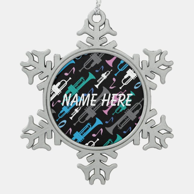 Personalized Christmas Trumpet Player Gift Snowflake Pewter Christmas Ornament (Front)