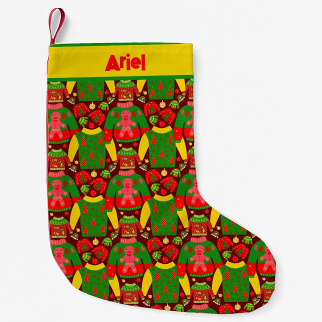 Personalized Christmas Ugly Sweaters Fun Festive  Small Christmas Stocking (Front)