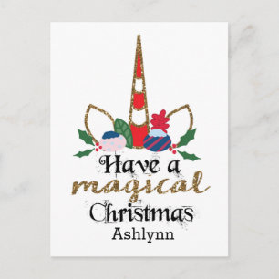 Personalized Christmas Unicorn Postcard