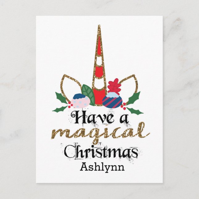 Personalized Christmas Unicorn Postcard (Front)
