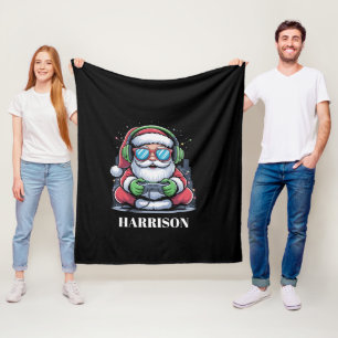 Personalized Christmas Video Game Santa Xmas Fleece Blanket