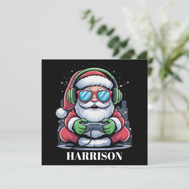Personalized Christmas Video Game Santa Xmas  Holiday Card (Standing Front)