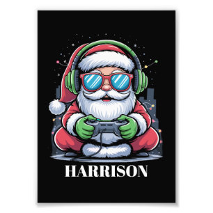 Personalized Christmas Video Game Santa Xmas Photo Print