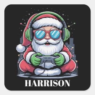 Personalized Christmas Video Game Santa Xmas Square Sticker