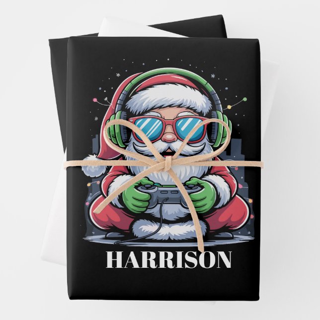 Personalized Christmas Video Game Santa Xmas  Wrapping Paper Sheet (In situ)