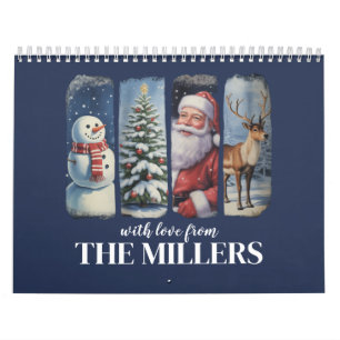 Personalized Christmas Vintage Santa Claus Snowman Calendar