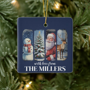 Personalized Christmas Vintage Santa Claus Snowman Ceramic Ornament