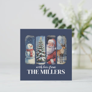 Personalized Christmas Vintage Santa Claus Snowman Holiday Card