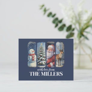 Personalized Christmas Vintage Santa Claus Snowman Holiday Postcard