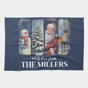 Personalized Christmas Vintage Santa Claus Snowman Kitchen Towel