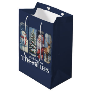Personalized Christmas Vintage Santa Claus Snowman Medium Gift Bag