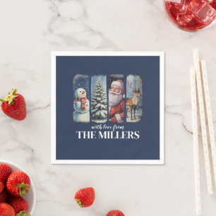 Personalized Christmas Vintage Santa Claus Snowman Napkin