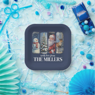 Personalized Christmas Vintage Santa Claus Snowman Paper Plate