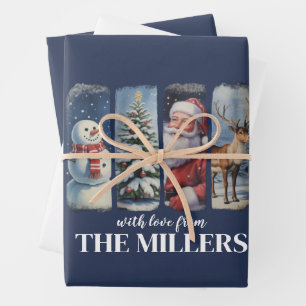 Personalized Christmas Vintage Santa Claus Snowman Wrapping Paper Sheet