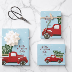 Personalized Christmas Vintage Truck Wrapping Wrap Wrapping Paper Sheet