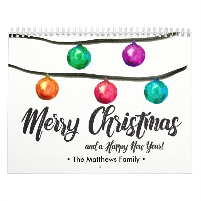 Personalized, Christmas, Watercolor, Custom Photo Calendar (Cover)