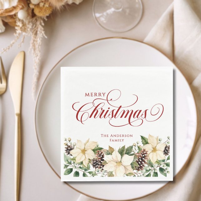 Personalized Christmas White Poinsettia   Napkin (Creator Uploaded)