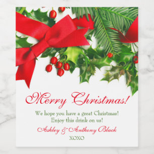 Personalized Christmas Wine Labels   Red Green
