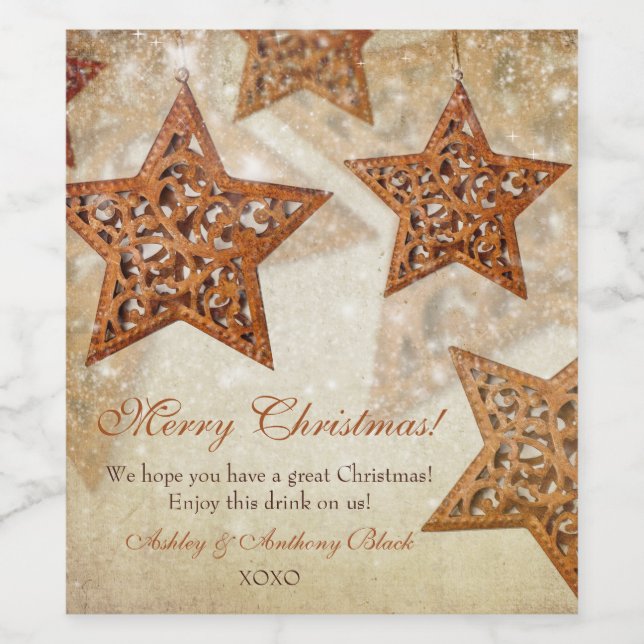 Personalized Christmas Wine Labels | Rustic Stars (Single Label)