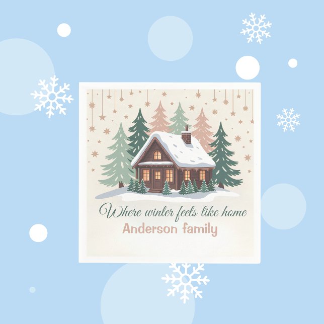 Personalized Christmas Winter Cabin Napkin (Creator Uploaded)