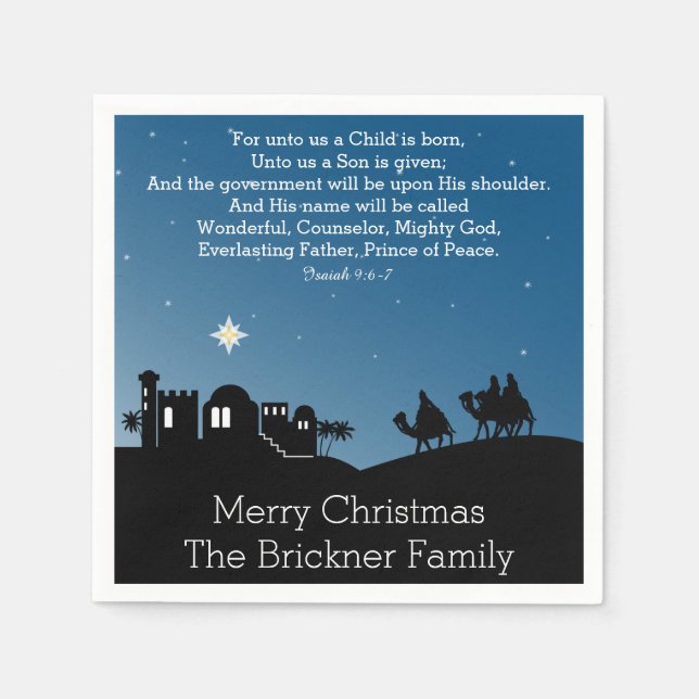 Personalized Christmas Wise Men Bethlehem Napkin (Front)
