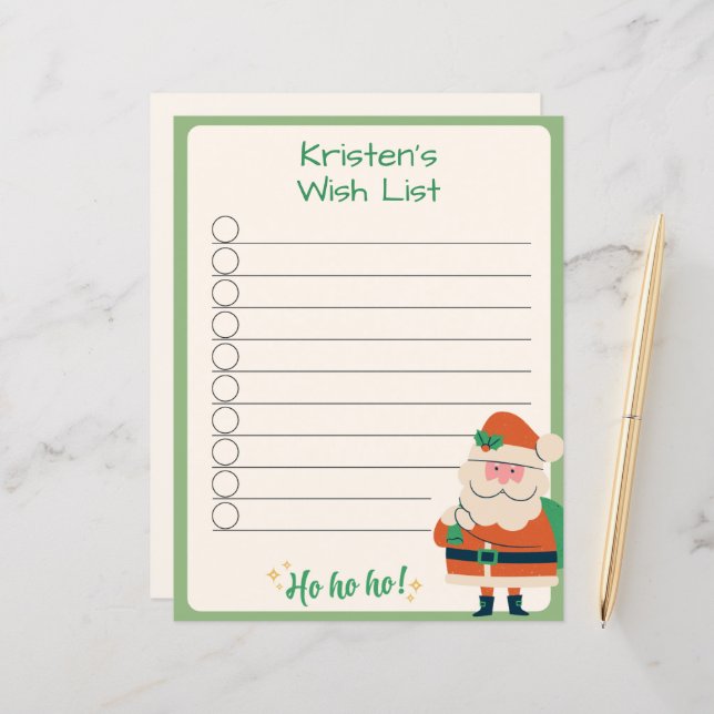 Personalized Christmas Wish List with Checkmarks (Front/Back In Situ)