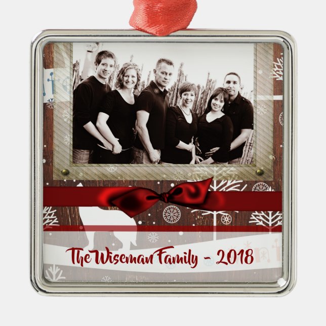 Personalized Christmas Wood Deer PHOTO Ornament (Front)