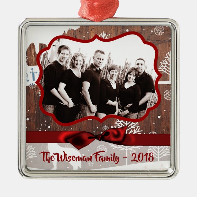 Personalized Christmas Wood Deer PHOTO Ornament (Front)